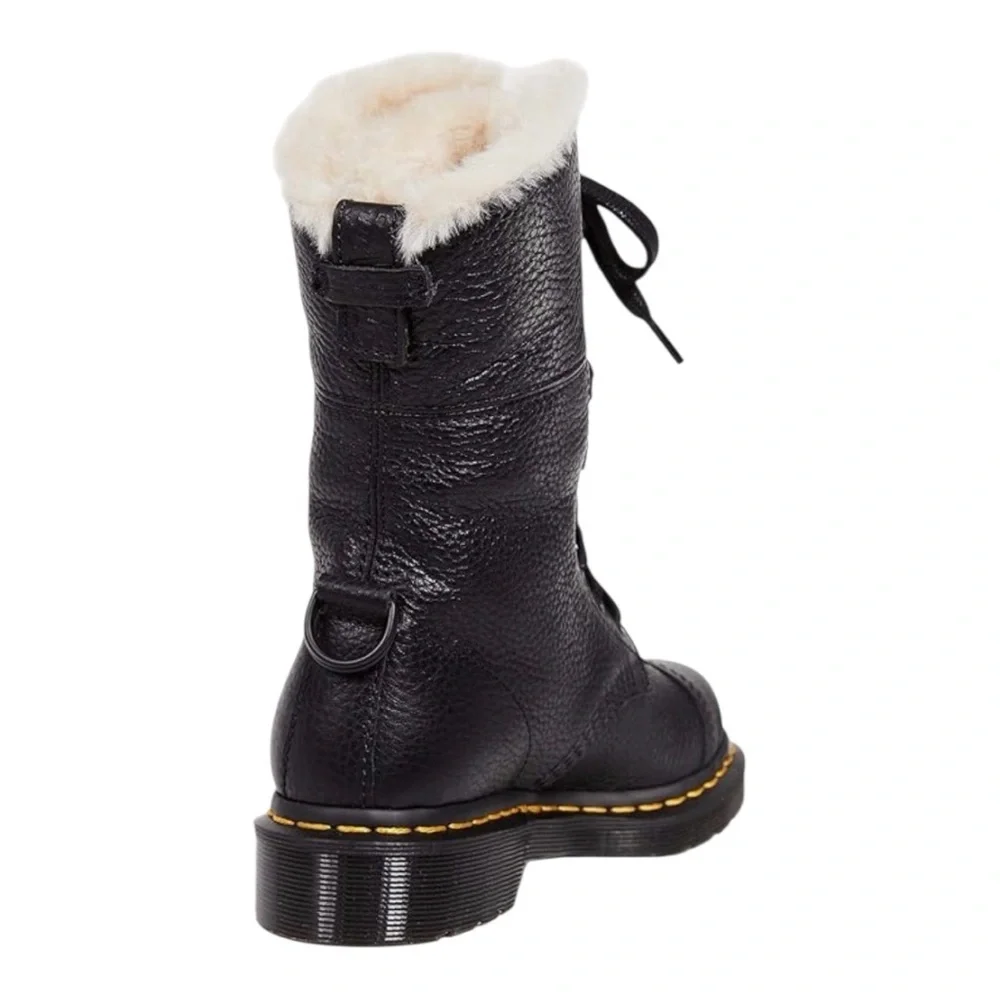 Dr. Marten’s Amilita Aunt Sally Black Leather Faux Fur Lined Boot.
